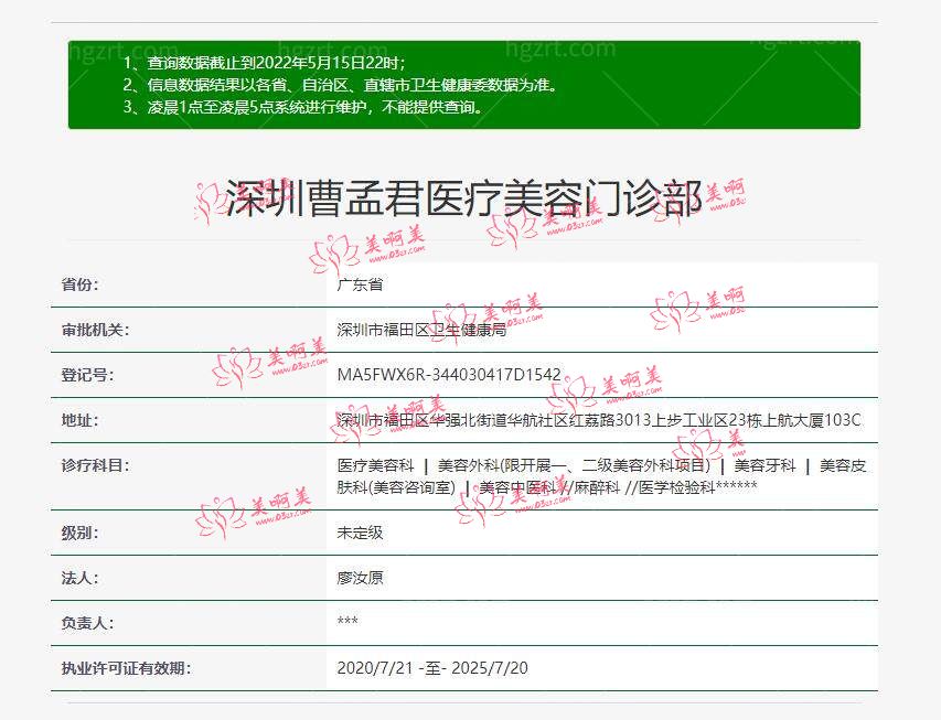 深圳曹孟君医疗美容资质