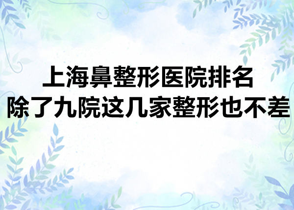 提前曝光上海鼻整形医院排名，除了九院这几家整形也不差